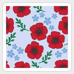 Poppies and forgetmenots on blue Sticker